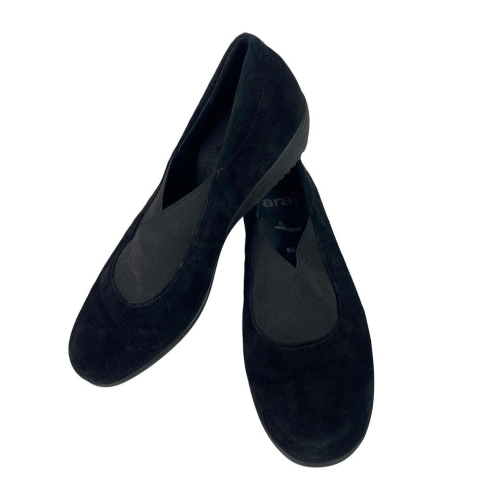 Ara Shoes Womens Size 9 US Black Suede Luftpolster Slip On Flats Wedge Comfort